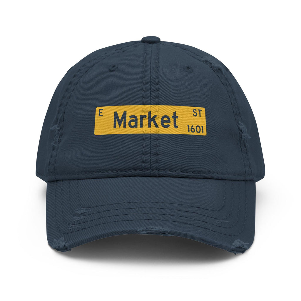 NCAT - 1601 E. Market Street Distressed Dad Cap Hat (Navy) NC A&T