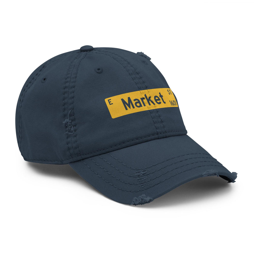 NCAT - 1601 E. Market Street Distressed Dad Cap Hat (Navy) NC A&T