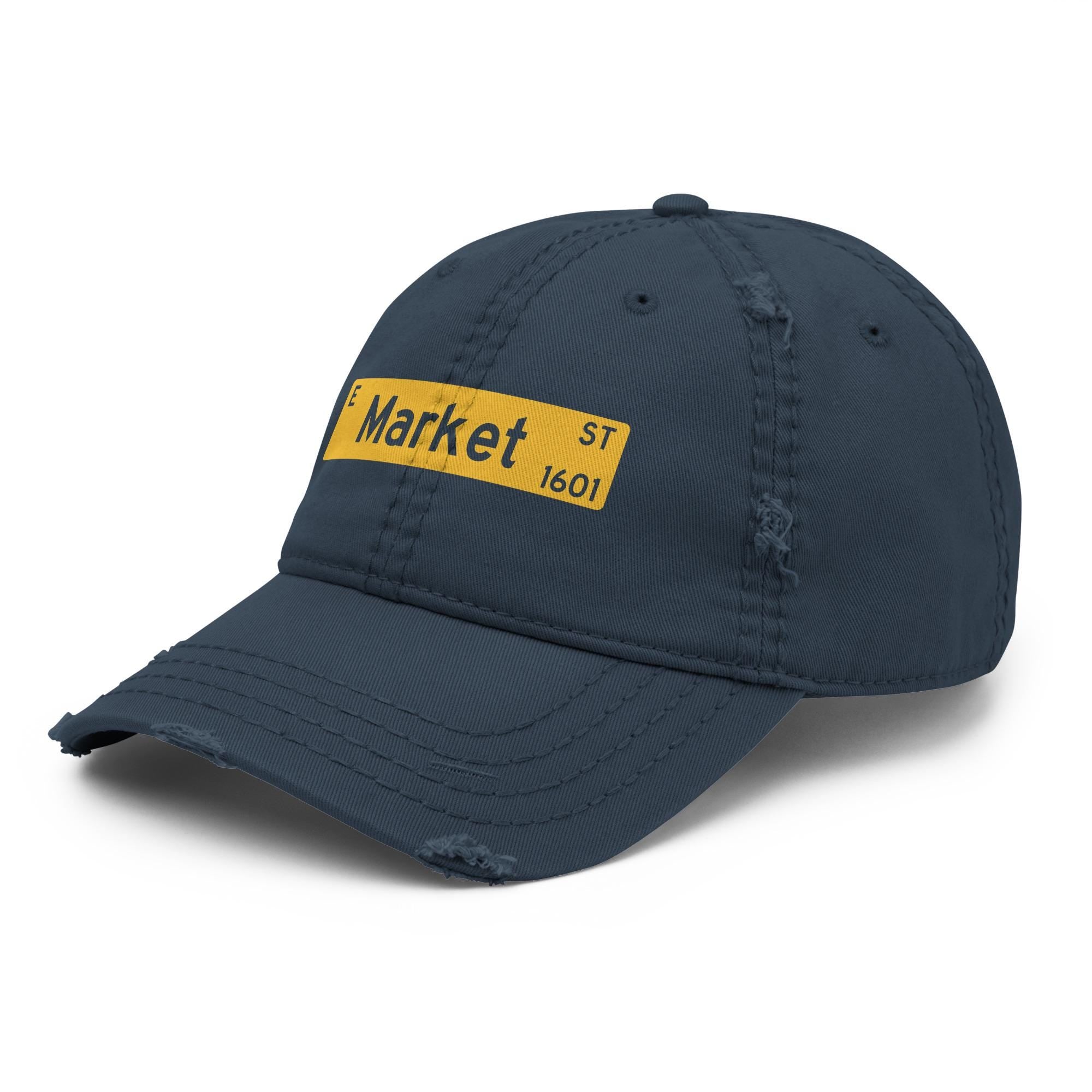 NCAT - 1601 E. Market Street Distressed Dad Cap Hat (Navy) NC A&T