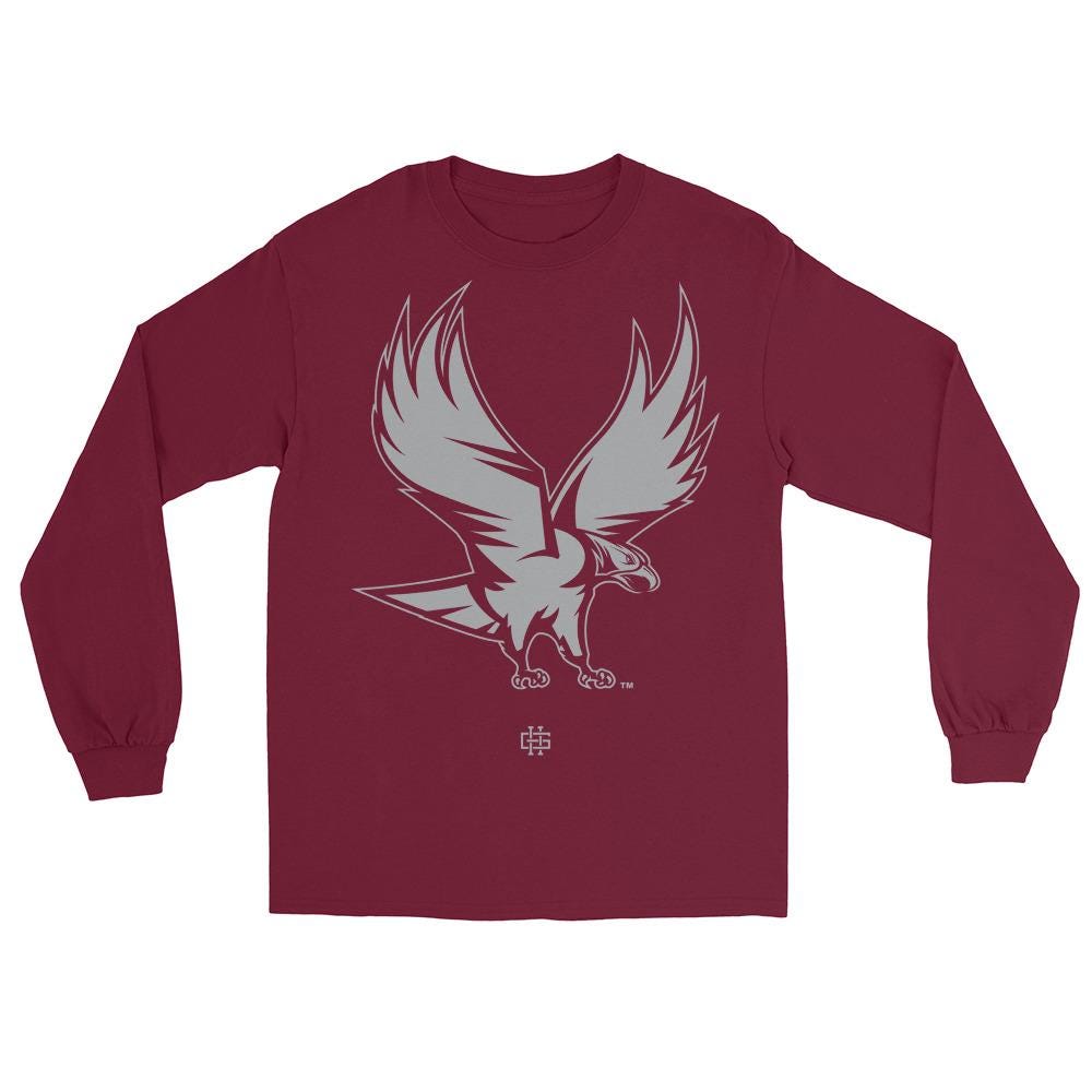 NCCU - NC Central Eagle Big Logo Unisex Long Sleeve Shirt (Grey, Maroon, Black)