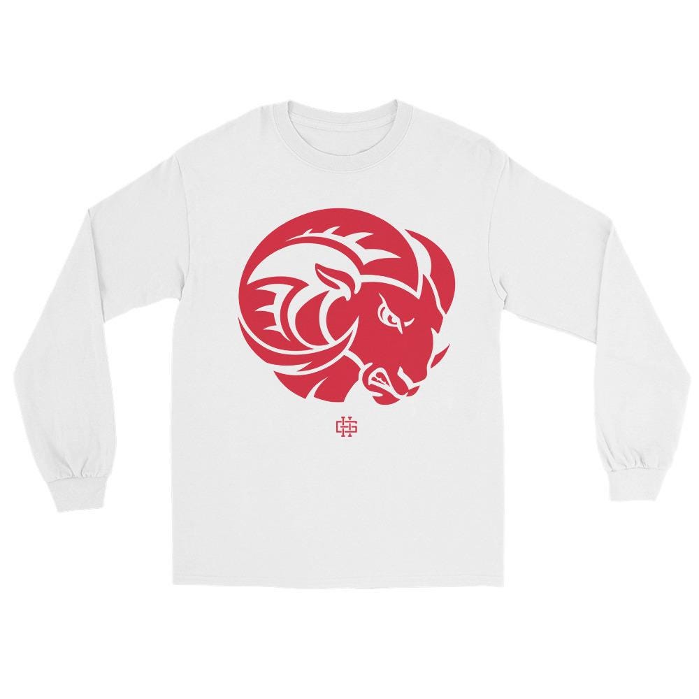 WSSU - Rams Big Logo Unisex Long Sleeve Shirt (Black, Red, White)