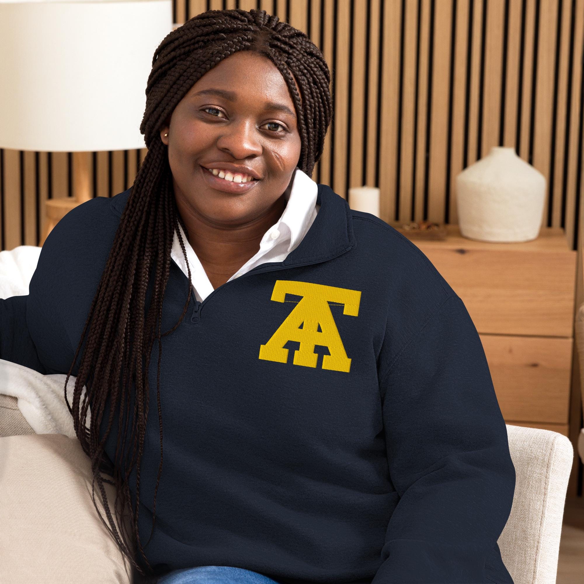 NCAT - NC A&T Quarter Zip Unisex Embroidered Fleece Pullover (Navy) __etsy:7417404476