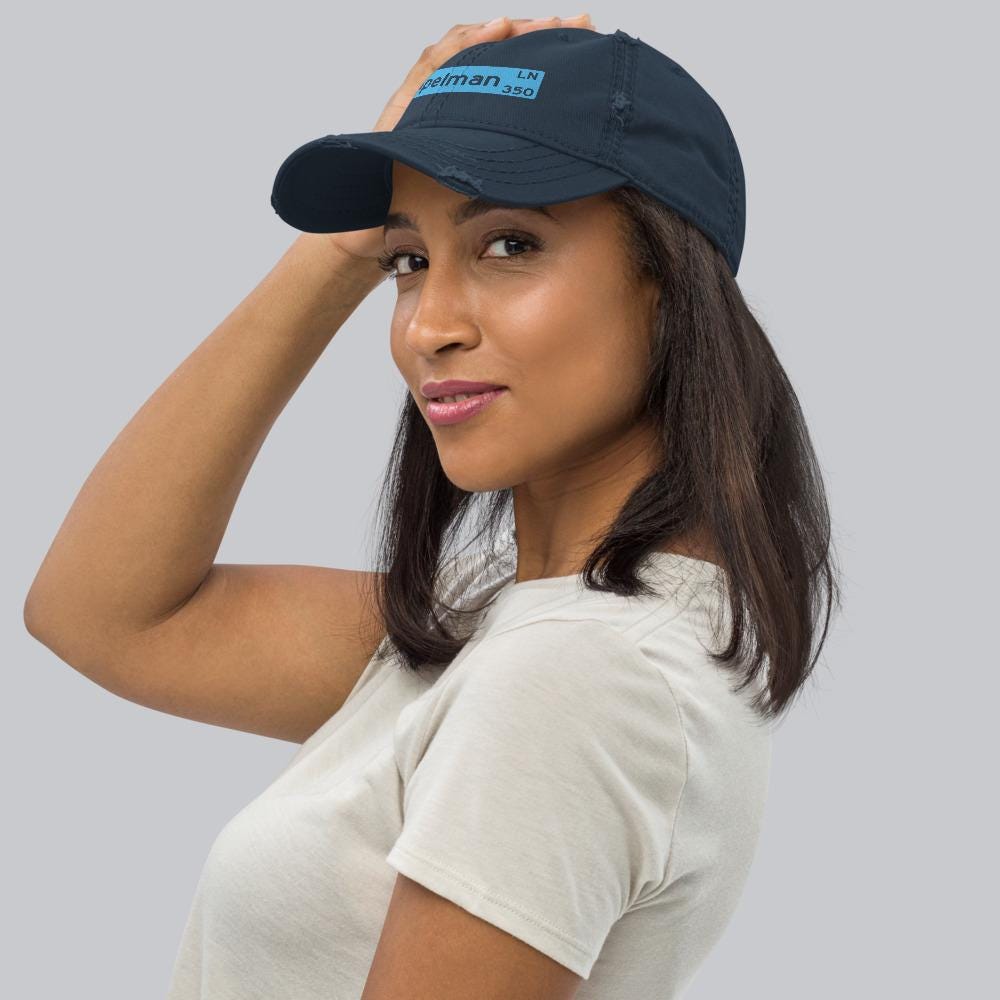 Spelman - 350 Spelman Ln SW Distressed Dad Cap Hat (Navy) (etsy image id: 7762451966)