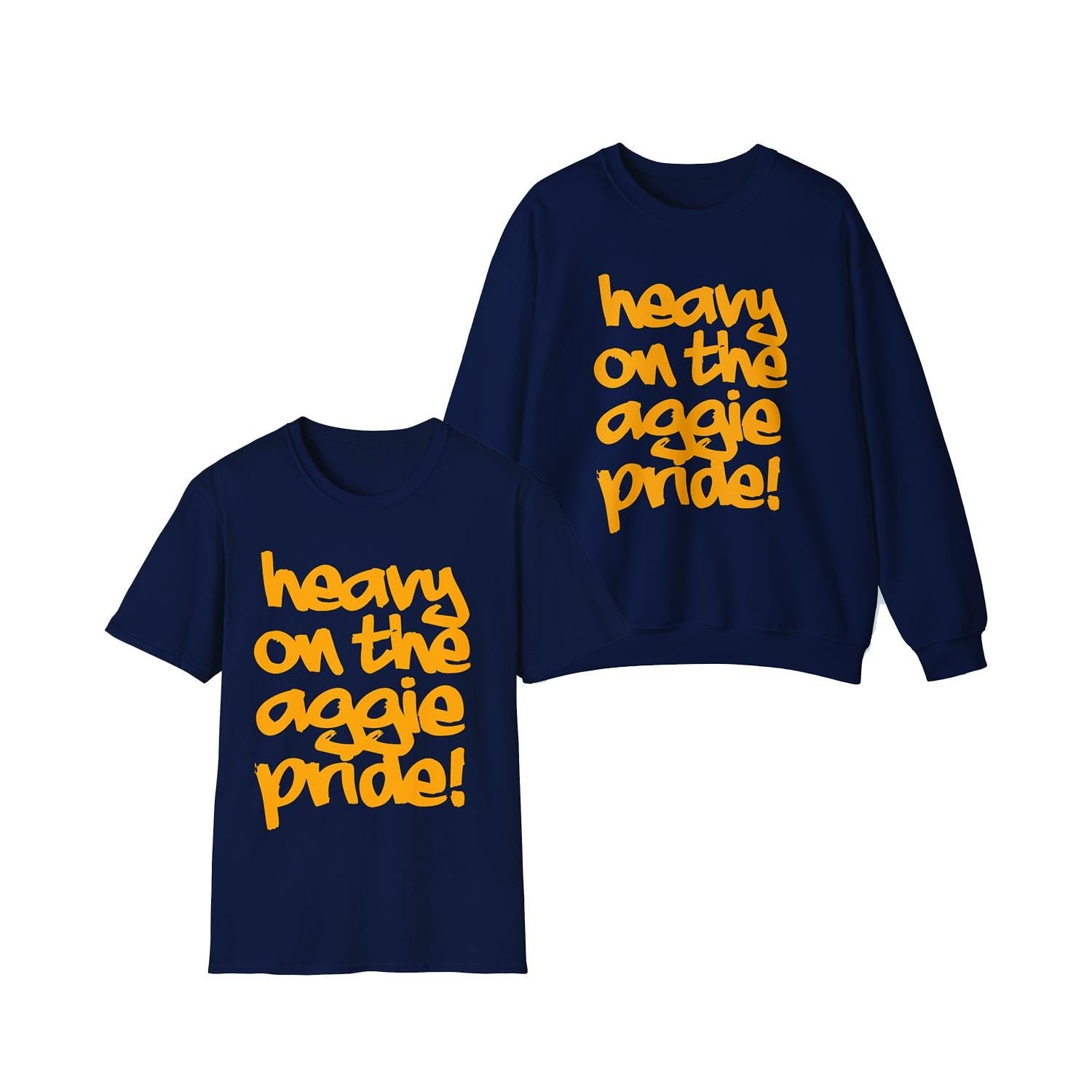 NCAT - Heavy on the Aggie Pride NC A&T Unisex Tee or Sweatshirt (Navy/Grey) (etsy image id: 7818634907)