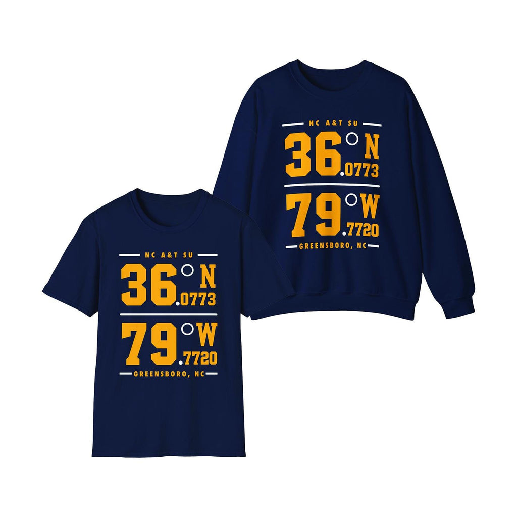 NCAT - NC A&T Coordinates Unisex Sweatshirt or Tee  (Navy) (etsy image id: 7818661097)