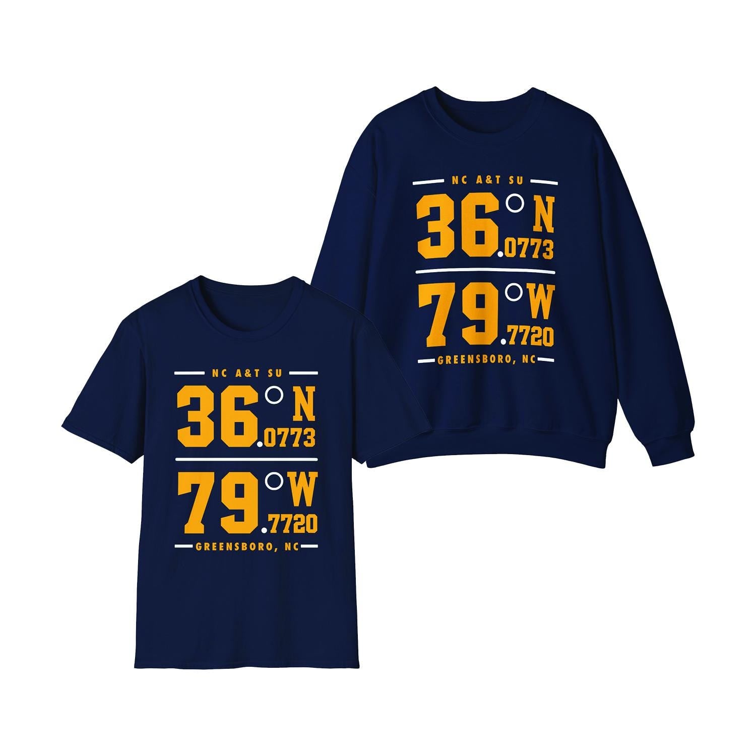 NCAT - NC A&T Coordinates Unisex Sweatshirt or Tee  (Navy) (etsy image id: 7818661097)