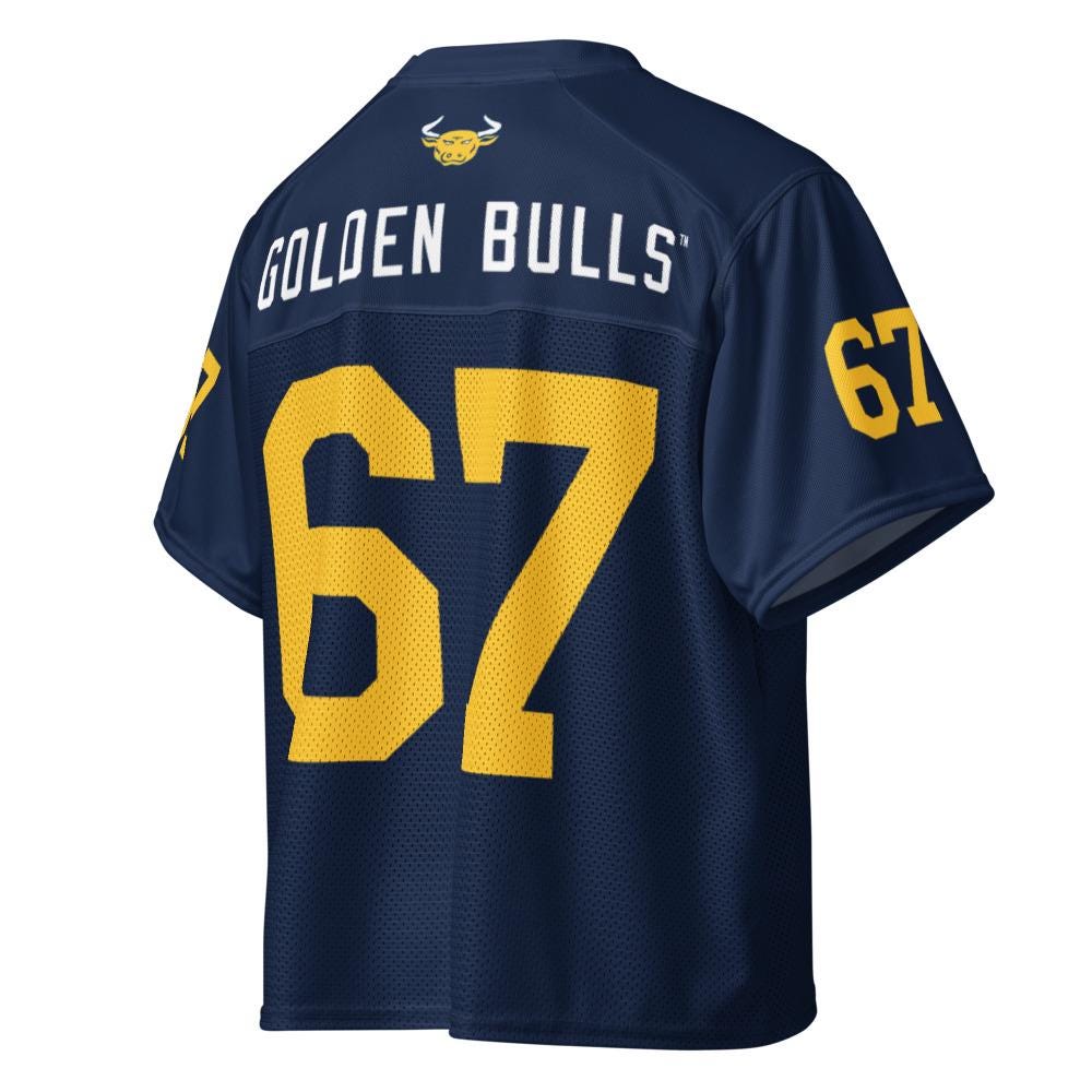 JCSU - Golden Bulls Boxy Football Jersey (etsy image id: 7923542415)