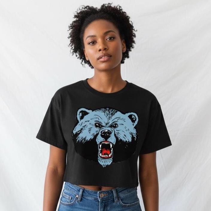 Livingstone - Blue Bears Women’s Logo Crop Top (Black/White) (etsy image id: 7985011599)